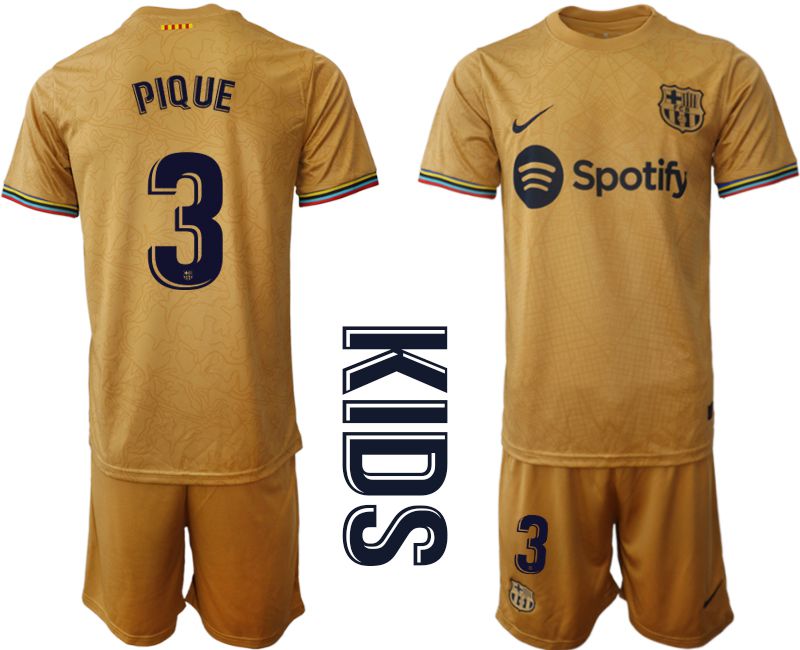 Youth 2022-2023 Club Barcelona away yellow #3 Soccer Jersey